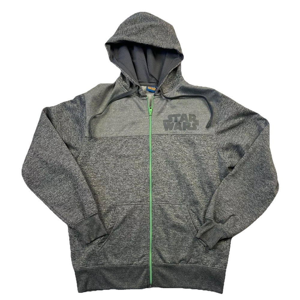 Star Wars Mens Full Zip Fleece Drawstring Hoodie Jacket Heather Gray Size Medium